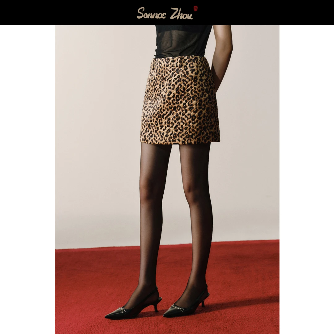 sennoszhou珠玑不御 豹纹绗棉短裙 C43089