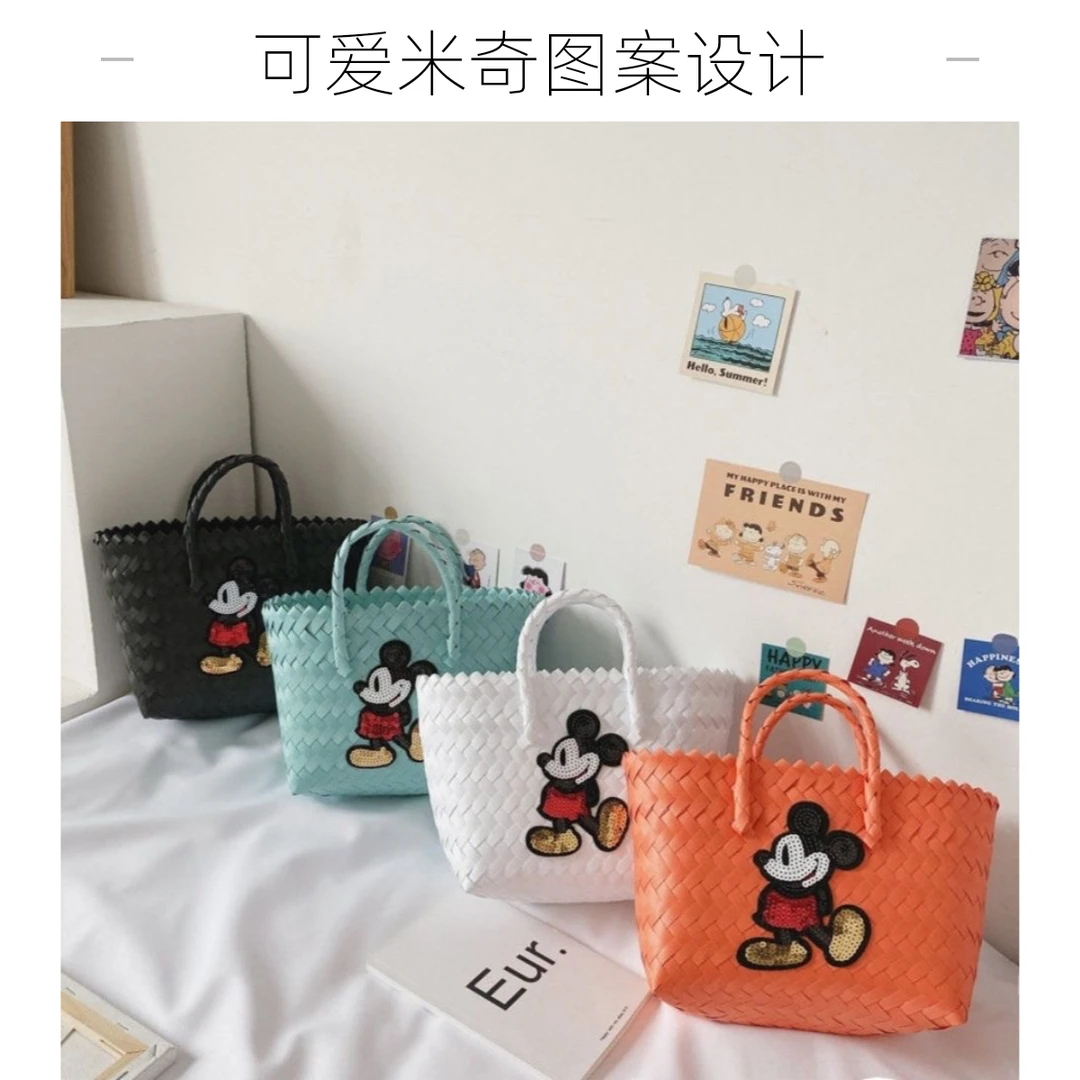 米奇ins卡通编织包草编包手拎包时尚百搭网红韩版沙滩包