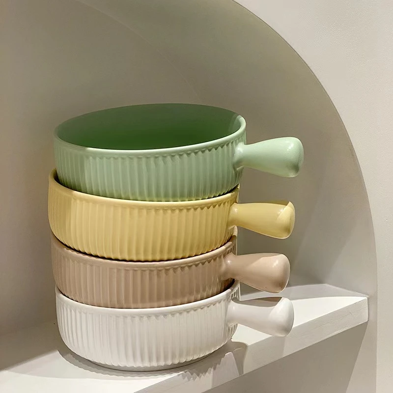 北欧风创意双耳陶瓷泡面碗圆形沙拉碗烤碗微波炉芝士碗家用焗饭碗