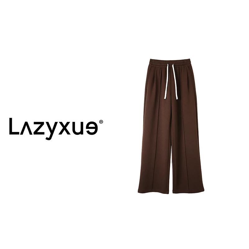 LAZYXUE德绒抽绳秋冬百搭休闲宽松运动纯色直筒阔腿裤 5128