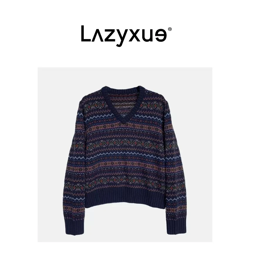 LAZYXUE薛懒懒/“慵懒冬日”羊毛混纺费尔岛风撞色针织毛衫 81917