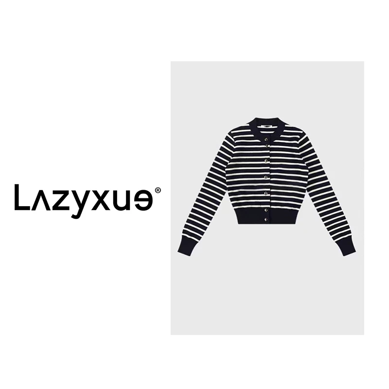 LAZYXUE设计师撞色秋季蓝白条纹时尚针织衫长袖 X7602