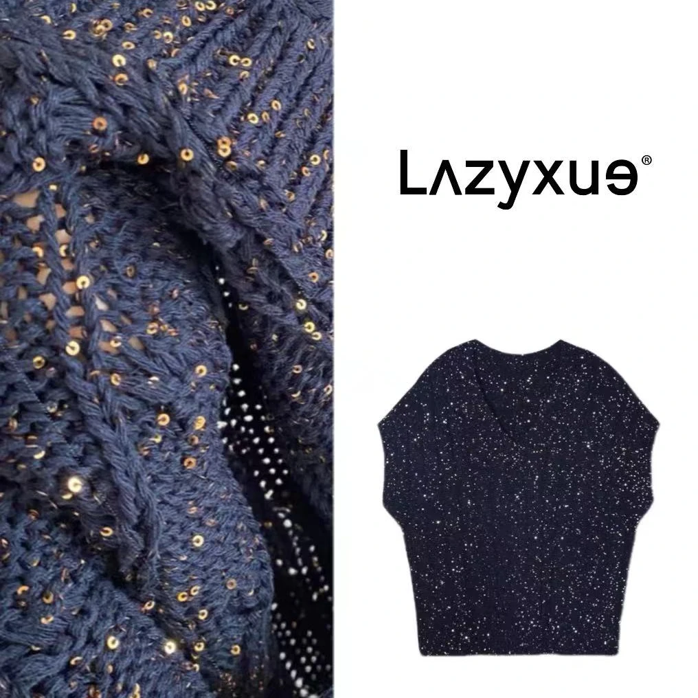 LAZYXUE薛懒懒"星河璀璨"亚麻真丝V领套头针织背心    Y210