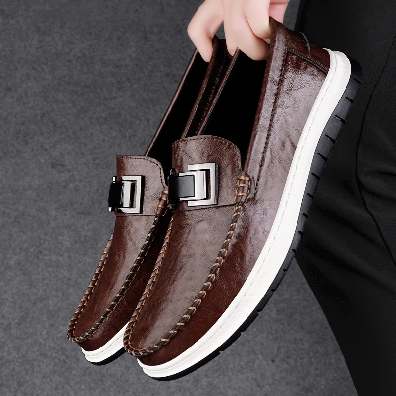 皮鞋男款高档手工男士商务鞋百搭时尚休闲鞋2025秋冬新款豆豆鞋潮
