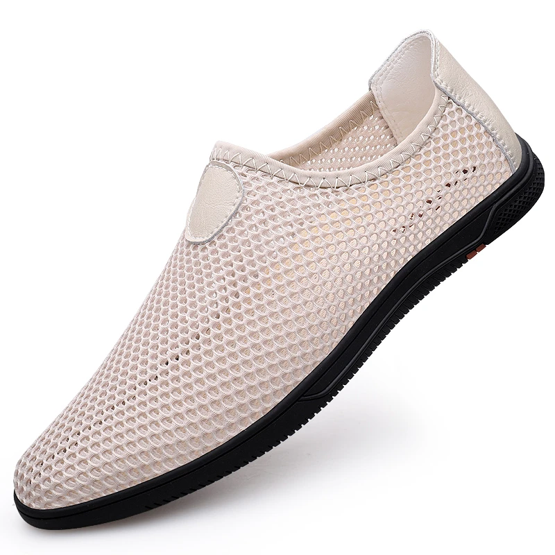 夏季男款镂空网面凉鞋透气防臭薄款网眼男鞋轻便软底一脚蹬网布鞋