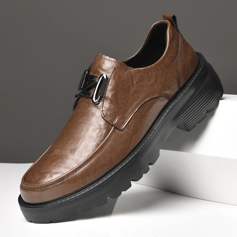 皮鞋男真皮厚底百搭潮复古男鞋春季2025新款软底轻便增高休闲皮鞋