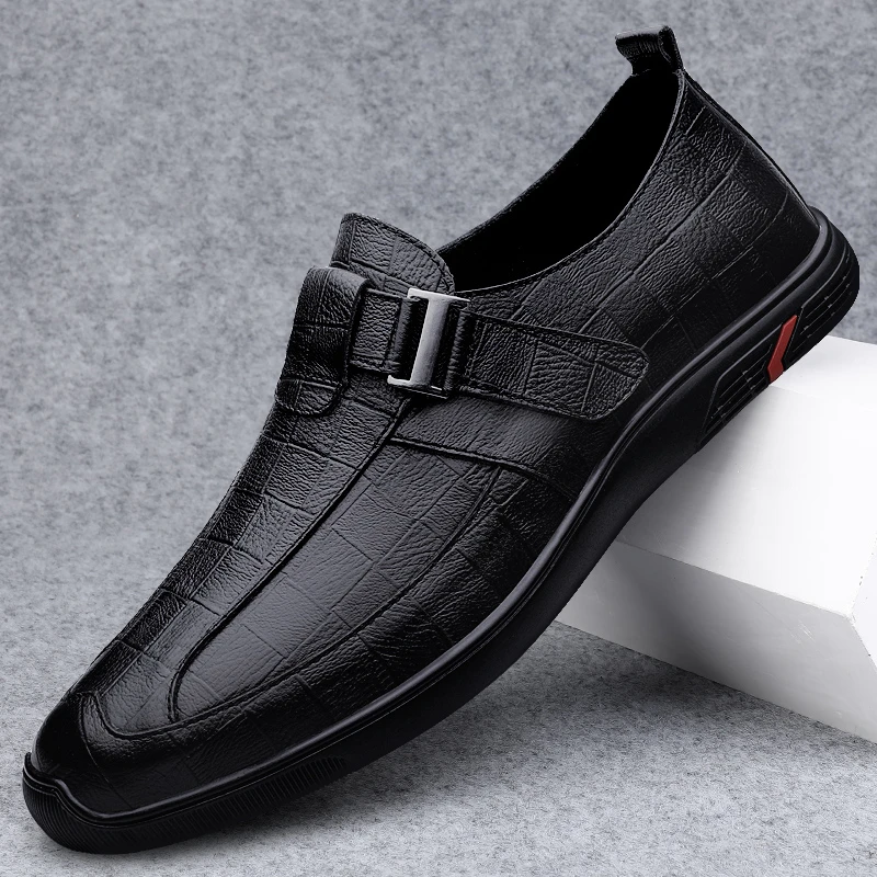皮鞋男2025新款软皮软底透气百搭男士商务皮鞋一脚蹬中老年爸爸鞋