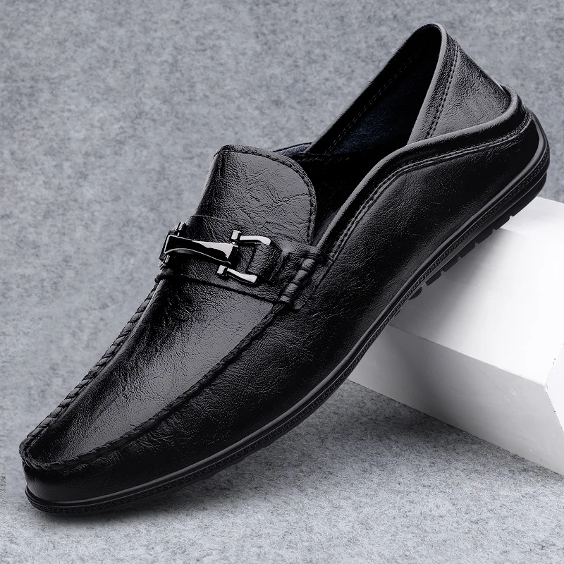 豆豆鞋男秋季新款时尚百搭软底透气手工皮鞋一脚蹬百搭轻便驾车鞋