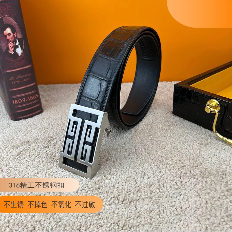 不锈钢扣天然无拼接鳄鱼皮高端经典轻奢百搭男士时尚皮带高档男式