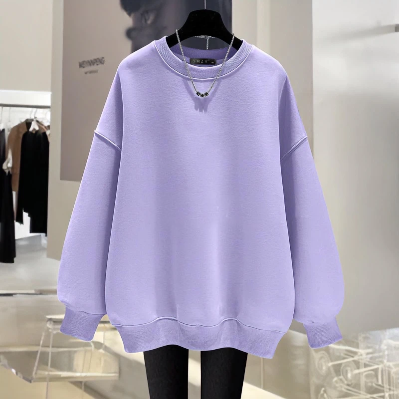 加肥加大圆领卫衣女加绒加厚2024秋冬新款慵懒风欧货宽松套头春秋
