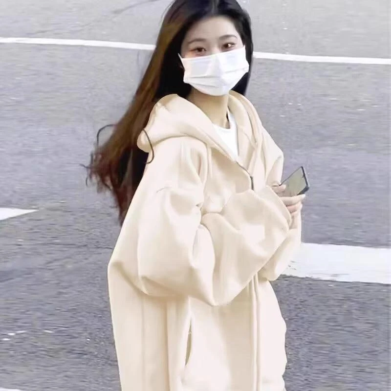 300斤大码懒惰风连帽拉链卫衣女秋冬季加绒加厚休闲开衫宽松外套