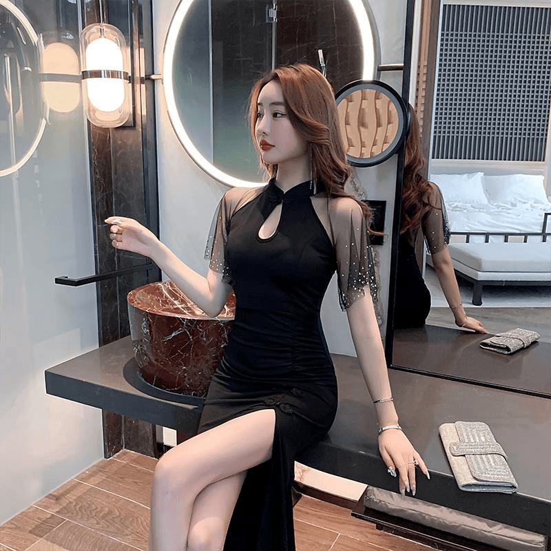 FAVMARTHA夜场上班衣服足疗店足浴工作服技师夜总会性感网纱短袖.