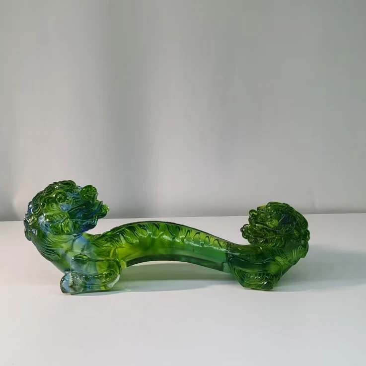 喜事如意琉璃摆件，手工艺雕刻精美舞狮头欢快送礼结婚生日喜庆