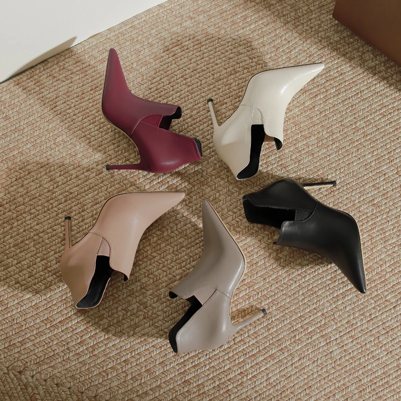 2025秋冬新款深口鞋女气质尖头细跟高跟鞋欧美性感套脚及踝膝短靴