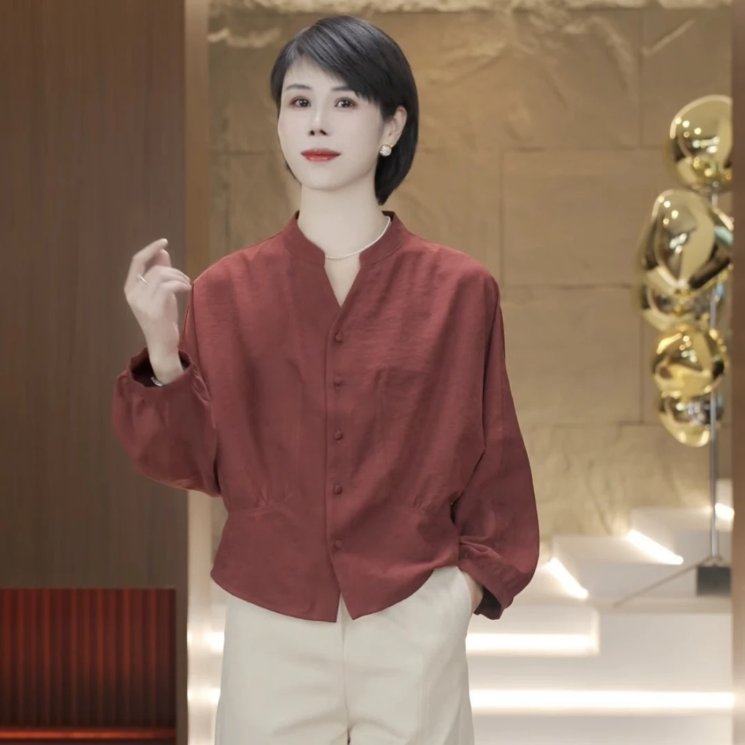 【渲渲推荐】CC-637-637早秋简约显瘦小香风蝙蝠袖单排扣圆领衬衣