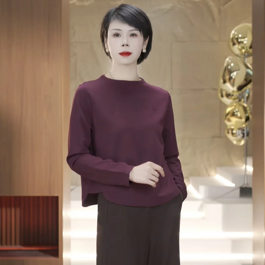 【渲渲推荐】H-F325早秋百搭时尚显瘦洋气减龄圆领休闲打底T恤