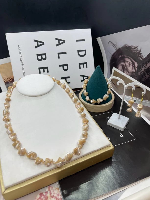 非金属仿珍珠项链 项链 sadaf项链DELZOK三件套时尚奶白色