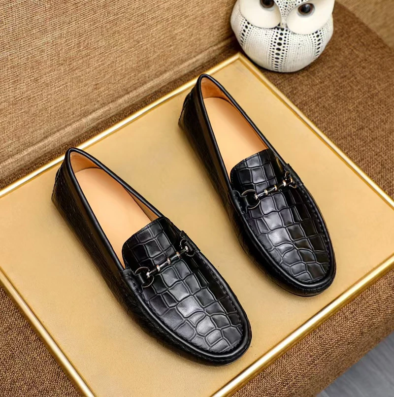 欧洲站秋季新款男鞋潮流时尚百搭一脚蹬驾车豆豆鞋鳄鱼纹休闲皮鞋