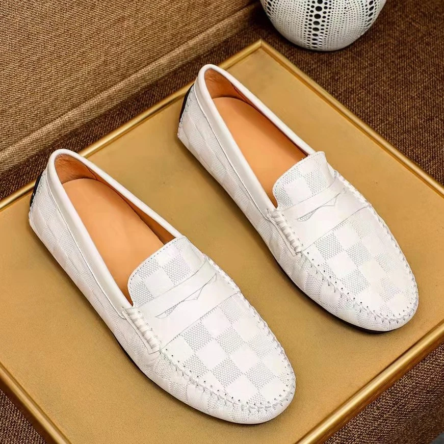 欧洲站潮牌新款男鞋休闲百搭一脚蹬驾车鞋真皮套脚男士白色豆豆鞋