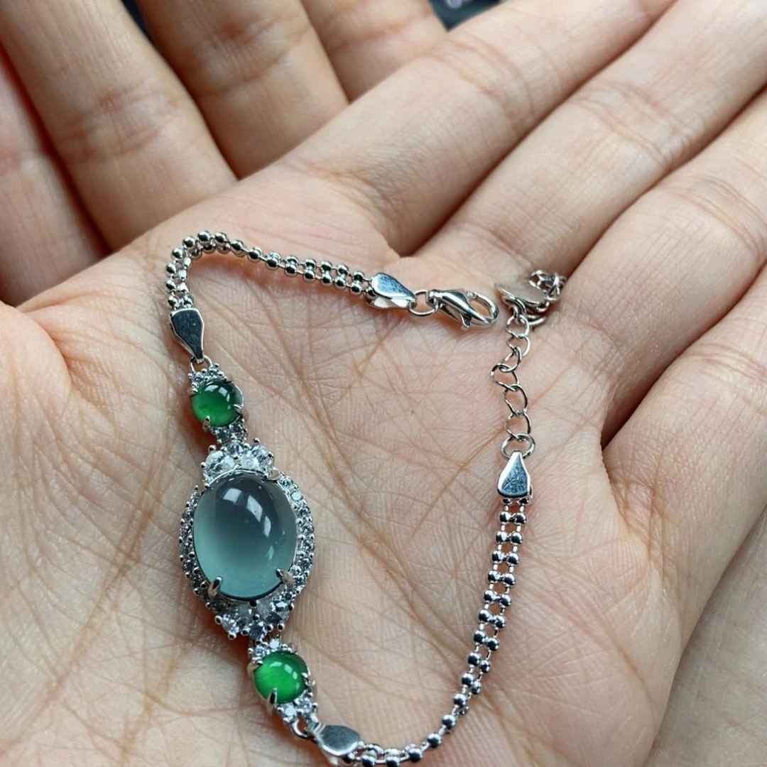 翡翠戒指银S925镶嵌优***美翡翠首饰