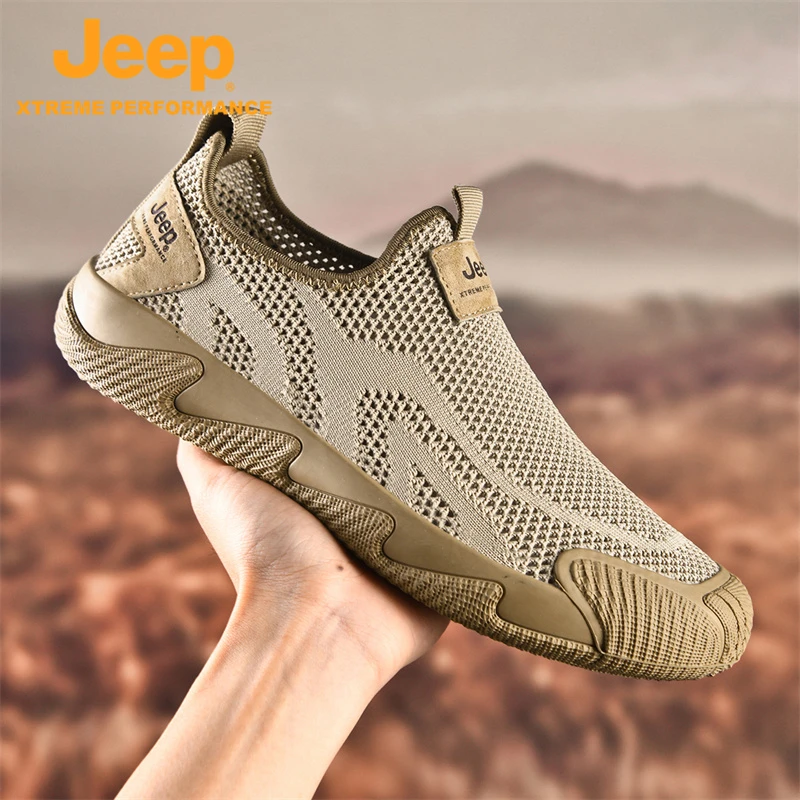 jeep夏季透气男款飞织运动鞋男士防滑穿搭轻薄感鞋子男款开车男鞋