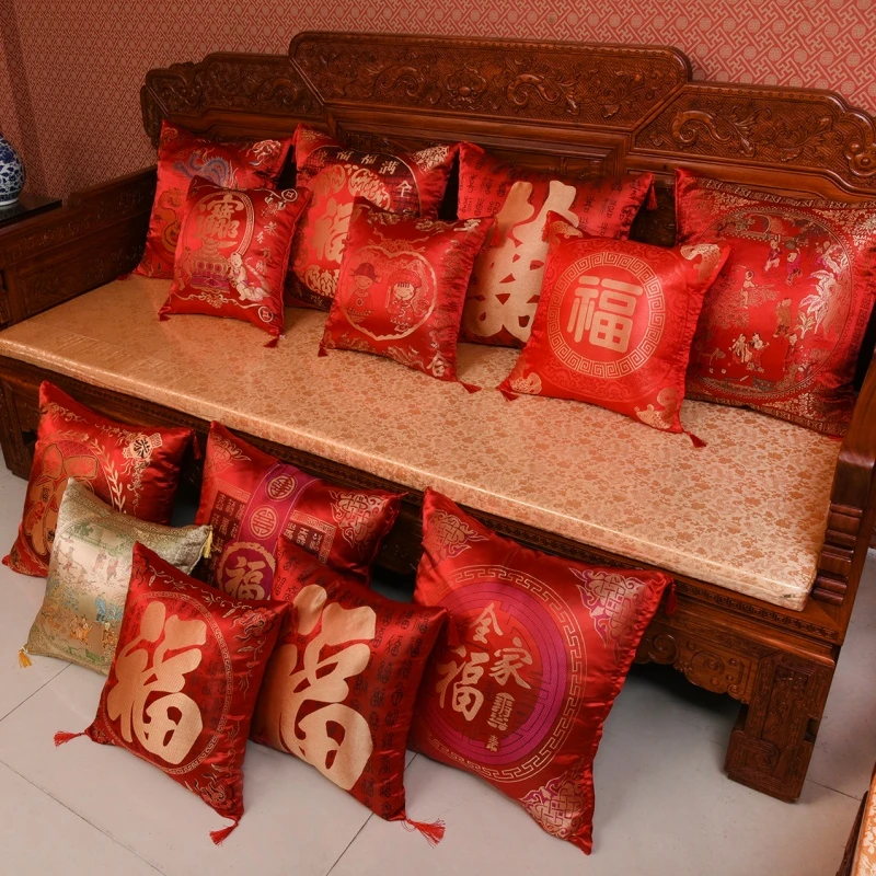 中国风绸缎婚庆抱枕含芯中式沙发靠垫套双面床头大靠枕车载枕头