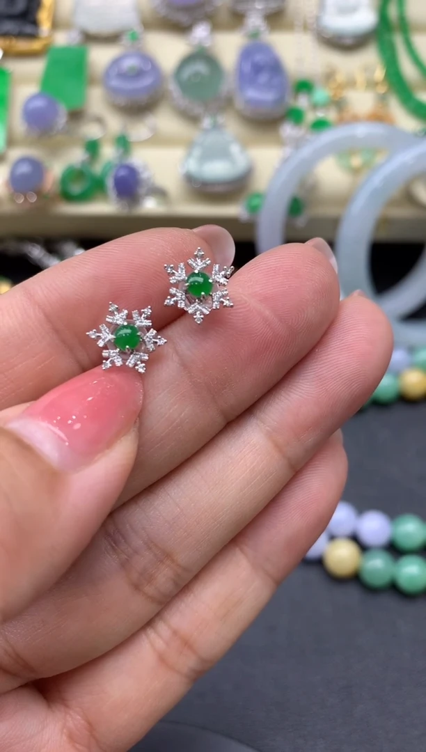 【闪购商品】翡翠耳饰18K金镶嵌115-中国好珍宝