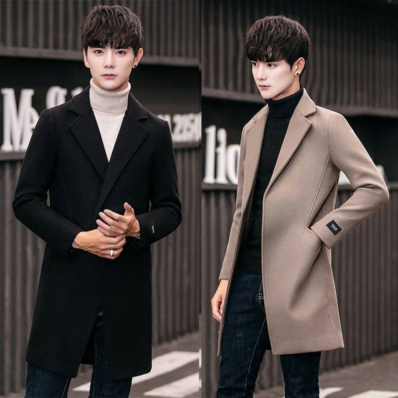 男款大衣2023秋冬季韩版潮中长款风衣男修身帅气毛呢大衣妮外套男