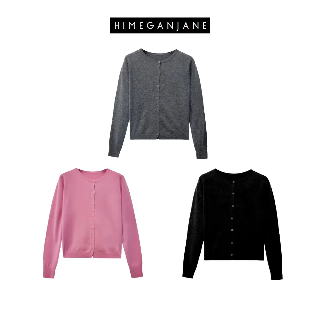 HIMEGANJANE100羊毛百搭长袖圆领针织开衫YM04-8206