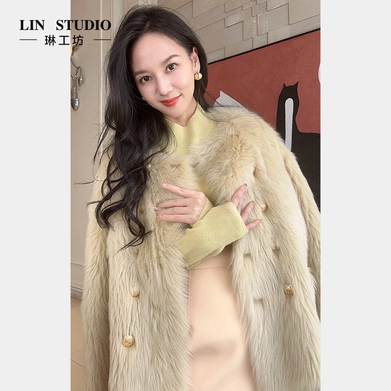 【托斯卡纳】琳工坊留香淡黄色皮毛一体外套春款千金老钱唐琳设计师