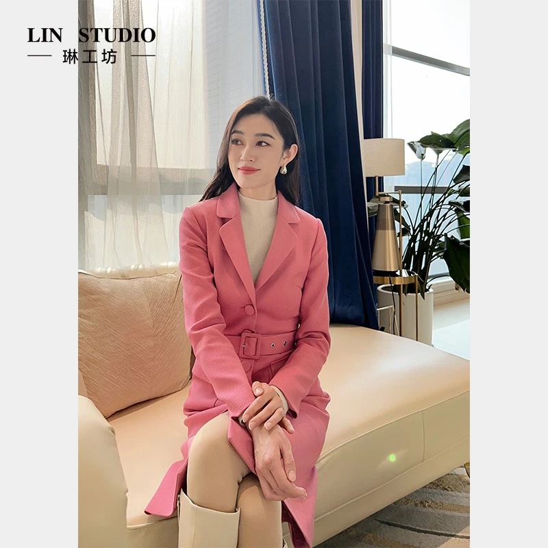 【含腰带】琳工坊榴月粉色连衣裙时尚优雅气质千金风春装唐琳设计师