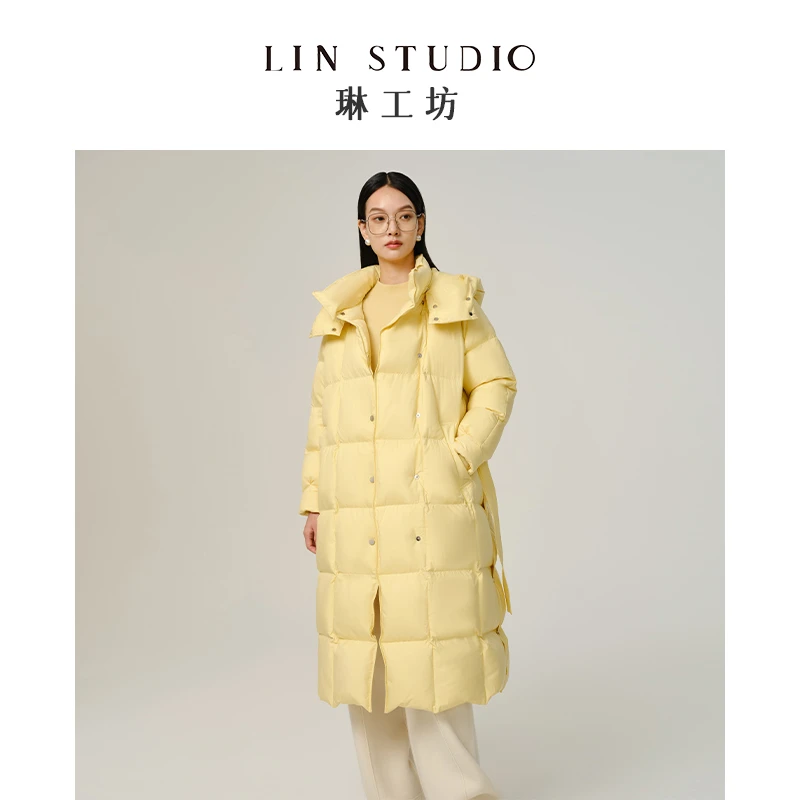 【95级别白鹅绒+可拆卸帽子领子】琳工坊柔香黄色羽绒服长款唐琳
