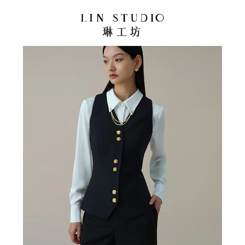 【冬姐精选】【绵羊毛 必须干洗】琳工坊秋屏黑金马甲复古时尚唐琳