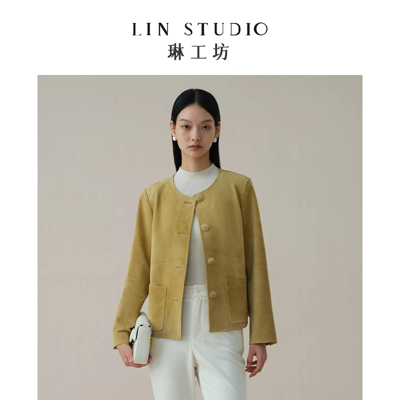 琳工坊亦雨黄色外套气质优雅复古休闲显瘦春秋款唐琳设计师