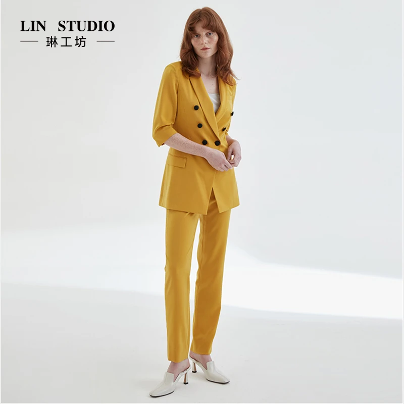 【裤子】琳工坊姜黄色裤子上班职业时尚春夏秋唐琳设计师