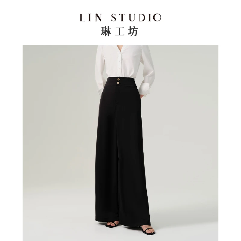 琳工坊山眉垂感阔腿裤气质休闲职场宽松干练率性春夏款唐琳设计师