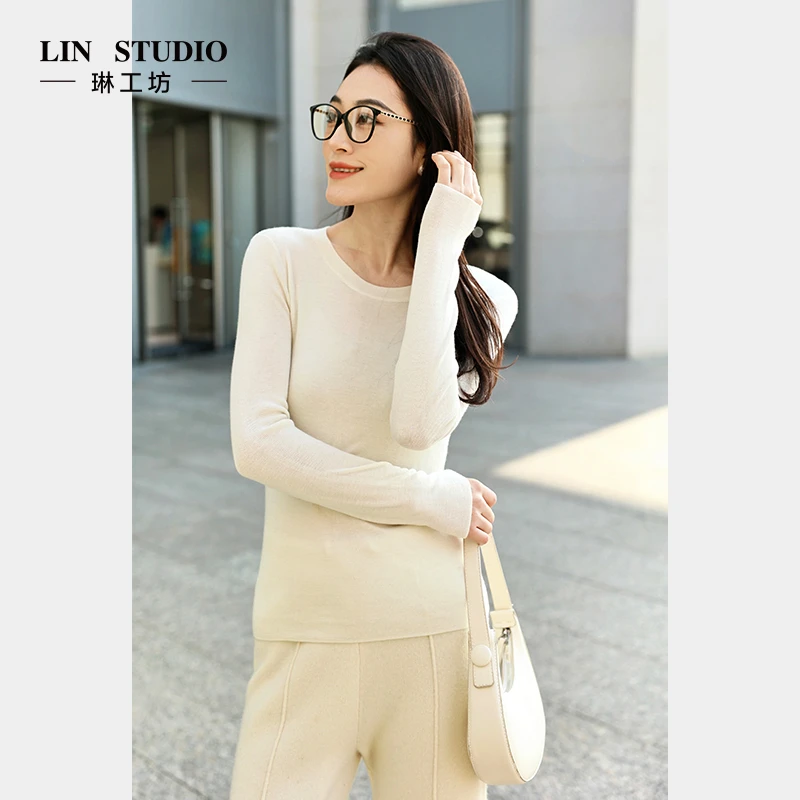 【精纺加厚100%山羊绒】琳工坊雪州白色针织衫气质显瘦唐琳设计师