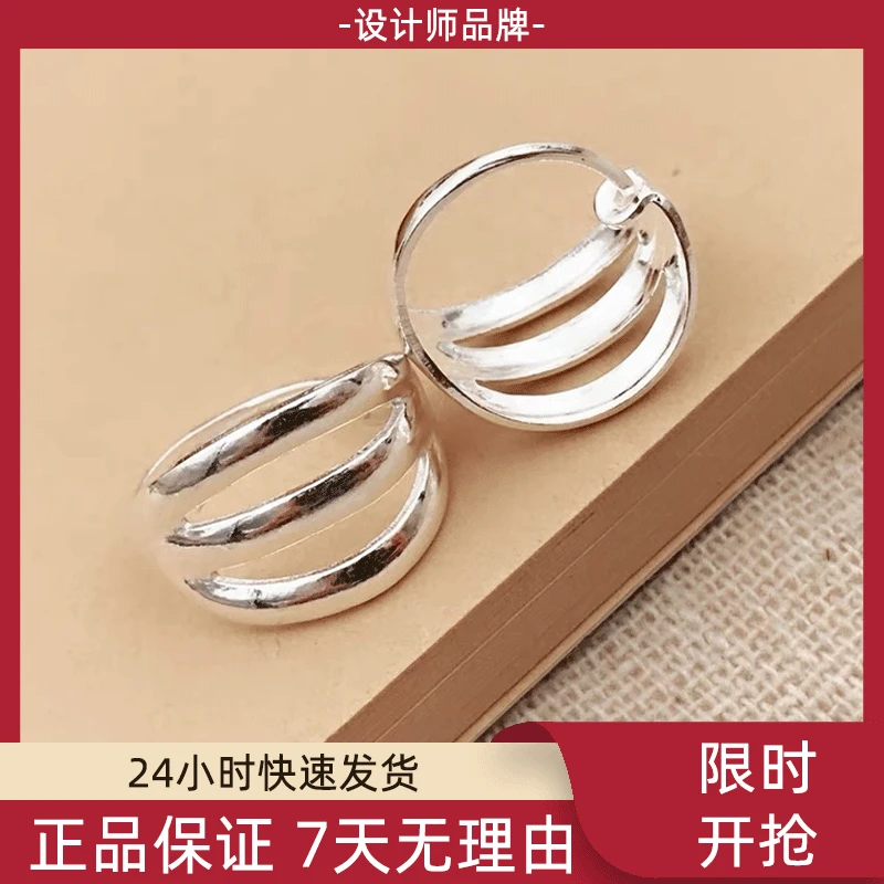 足银耳饰 三生三世镂空耳包耳圈简约光面素圈百搭个性
