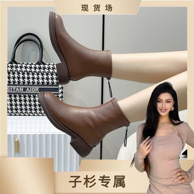 【翘颜品牌】QY8818英伦风复古切尔西真软皮软底加绒百搭显瘦马丁靴