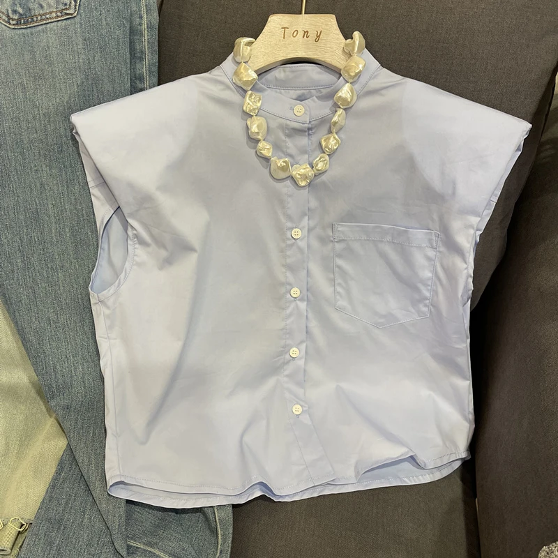 【苏婷服饰】衬衫女夏季2023新款无袖衬衣宽松显瘦飞机袖百搭舒适