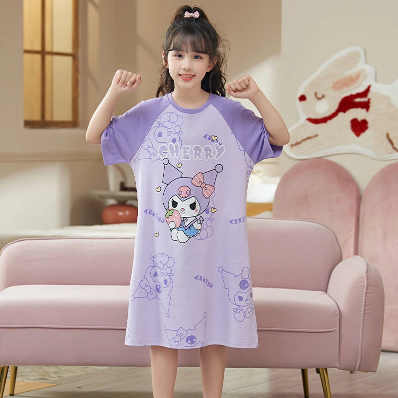 夏季纯棉儿童睡衣可爱睡裙女童公主中大童女孩短袖亲子洋气家居服