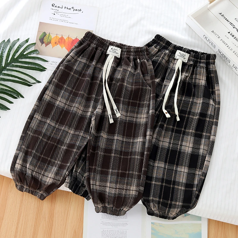 儿童休闲裤子格子裤2024新款美拉德风格中大童长韩版运动百搭宽松