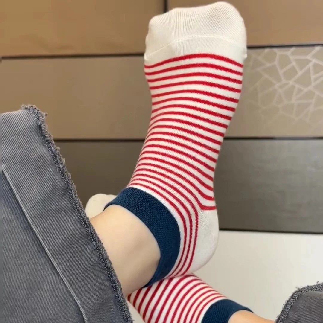 ins袜子女士拼色薄款短袜夏季新款彩色条纹多巴胺船袜潮流女袜~