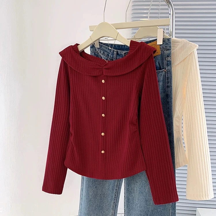 2024大码女装胖mm秋装新款法式气质一字肩打底衫遮肚显瘦纯色上衣