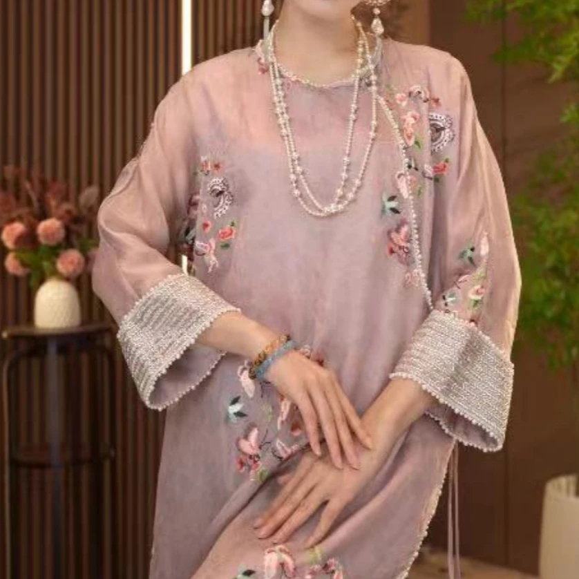 【紫锦霞】重工刺绣提花中式连衣裙2024B3149— 秋秋