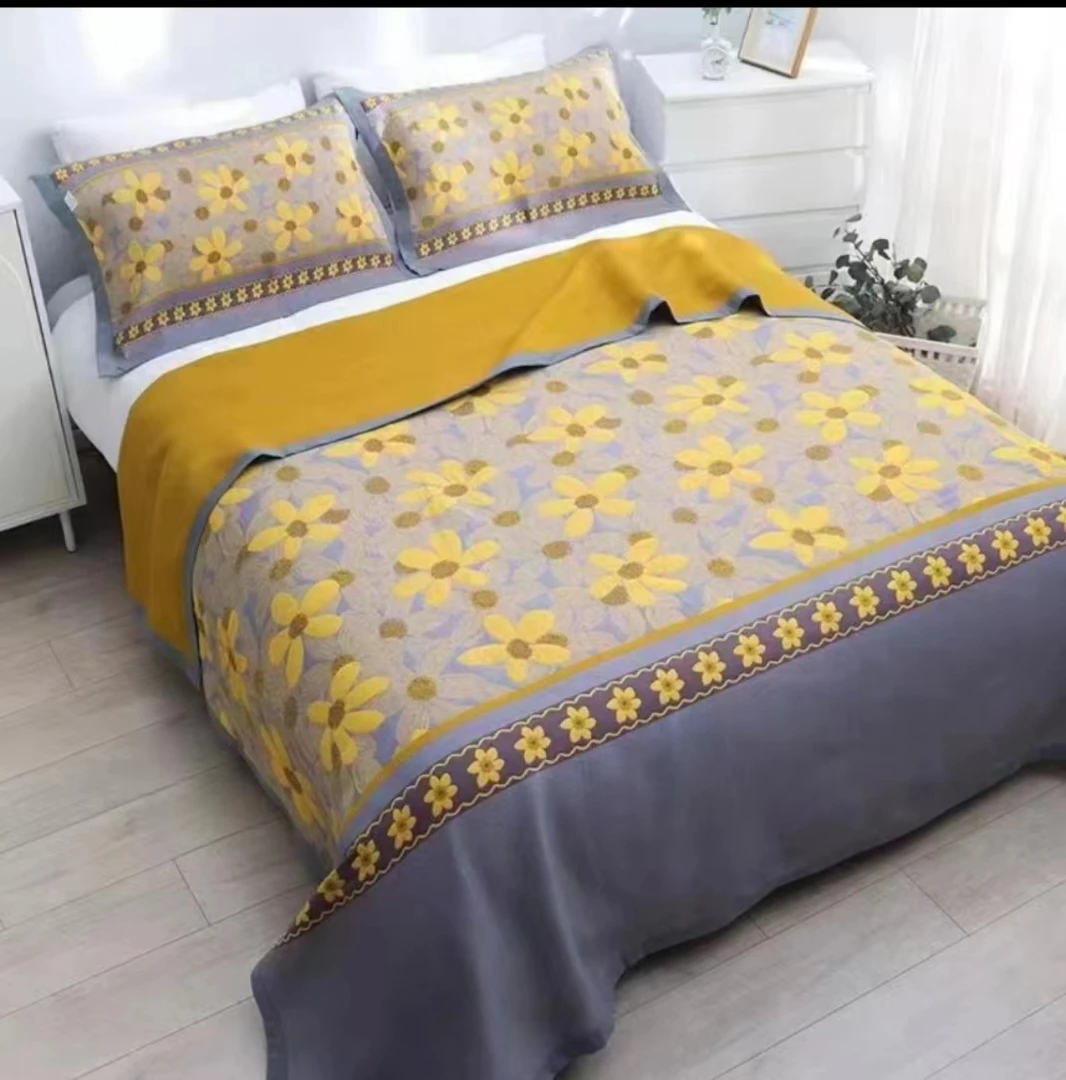 【黄花瓣雨】150*200加厚纱布亲肤透气可铺可盖多功能床盖