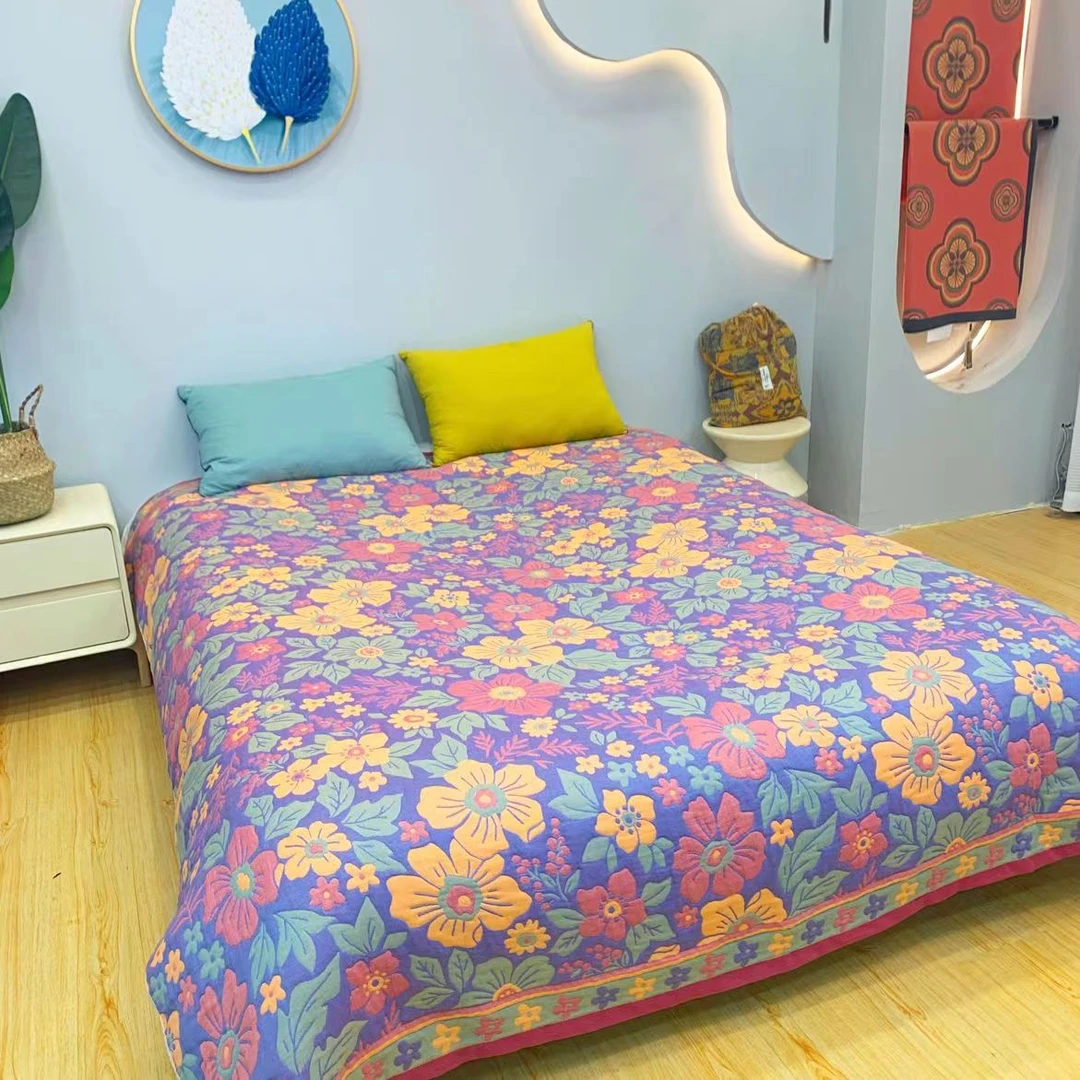 【紫色木棉花单人】柔软舒适透气多功能盖毯150.200