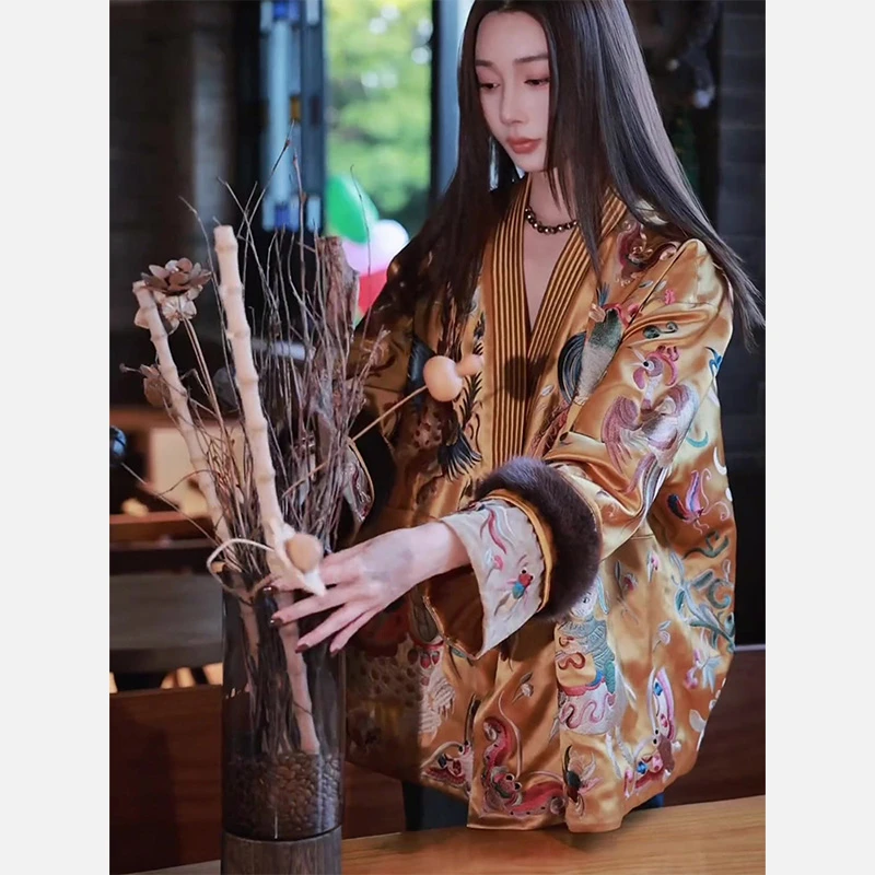 冬季新中式女装国风加厚盘扣显瘦棉服外套宽松气质V领保暖上衣女