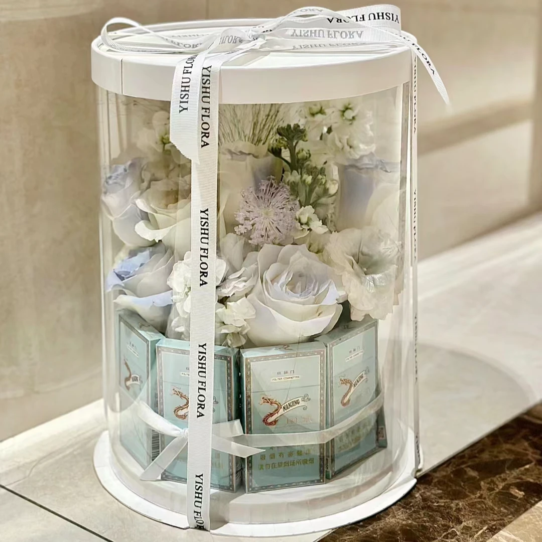 七夕情人节diy花束材料包自制男士圆形礼盒花艺包装送男友送爸爸