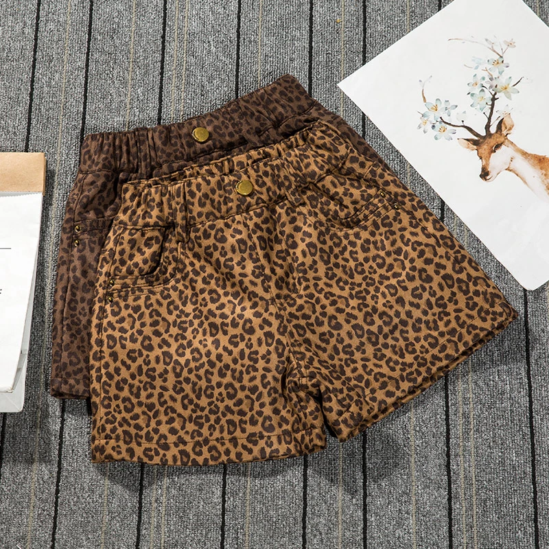 女童短裤豹纹秋冬外穿2025新款洋气宝宝加绒加厚儿童靴裤冬季女孩